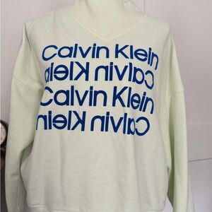 Calvin Klein light yellow Sweatshirt with Blue Text